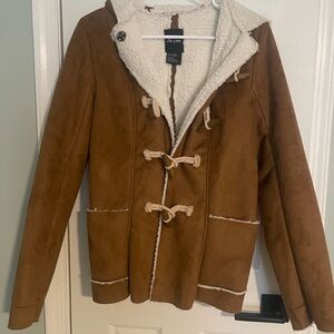 Me Jane Tan Toggle Teddy Jacket with Cream Lining